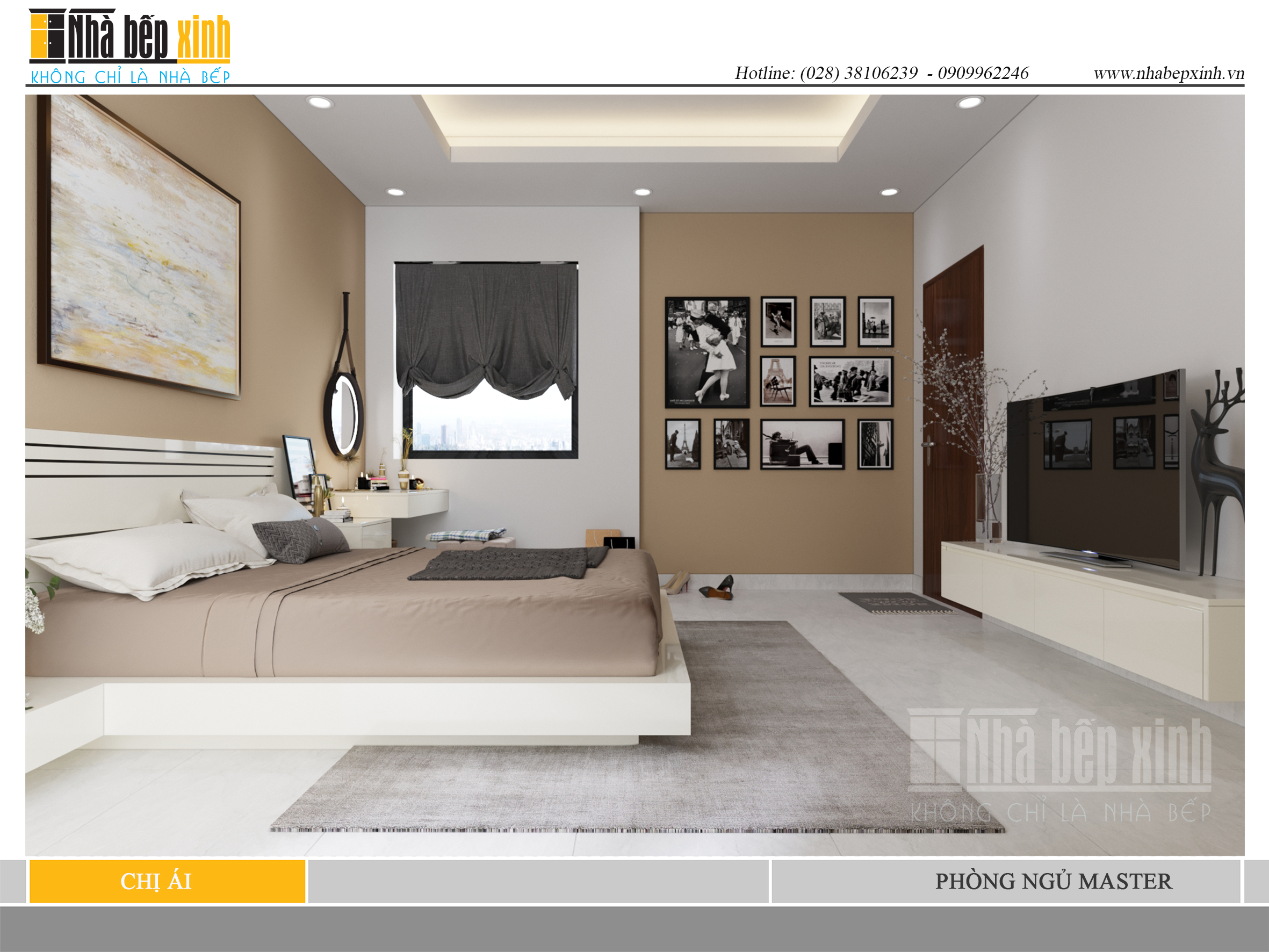 Thiết kế nội thất phòng ngủ tone trắng hiện đại